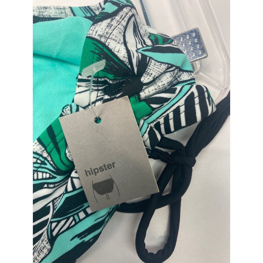 Women's Bikini Bottom XL Green Tropical Print Tie Side Hipster Swim Bottom NWT - Picture 7 of 9